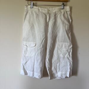 Johnny Was Cargo Shorts White 100% Linen Womens Size Small Baggy Roll Up NEW